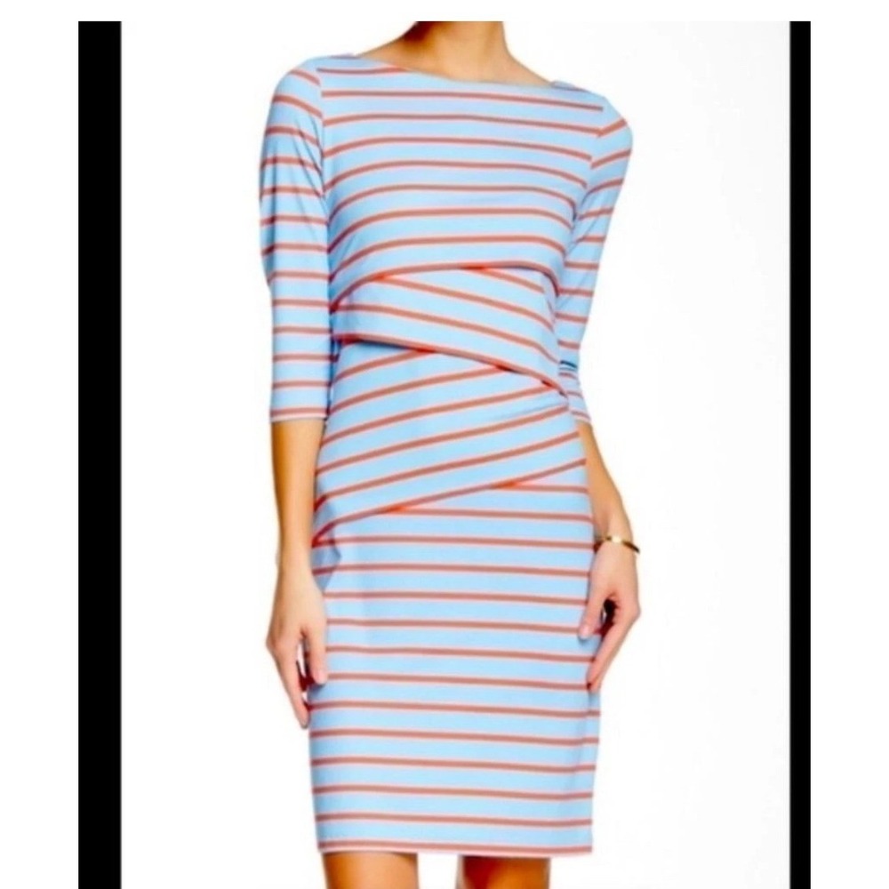 J.McLaughlin Nicola Blue Orange Striped Catalina Cloth Wrap Bodice Dress Medium